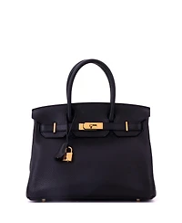 Pre-Owned Hermes Birkin 30 Handbag Black Clemence with Gold Hardware