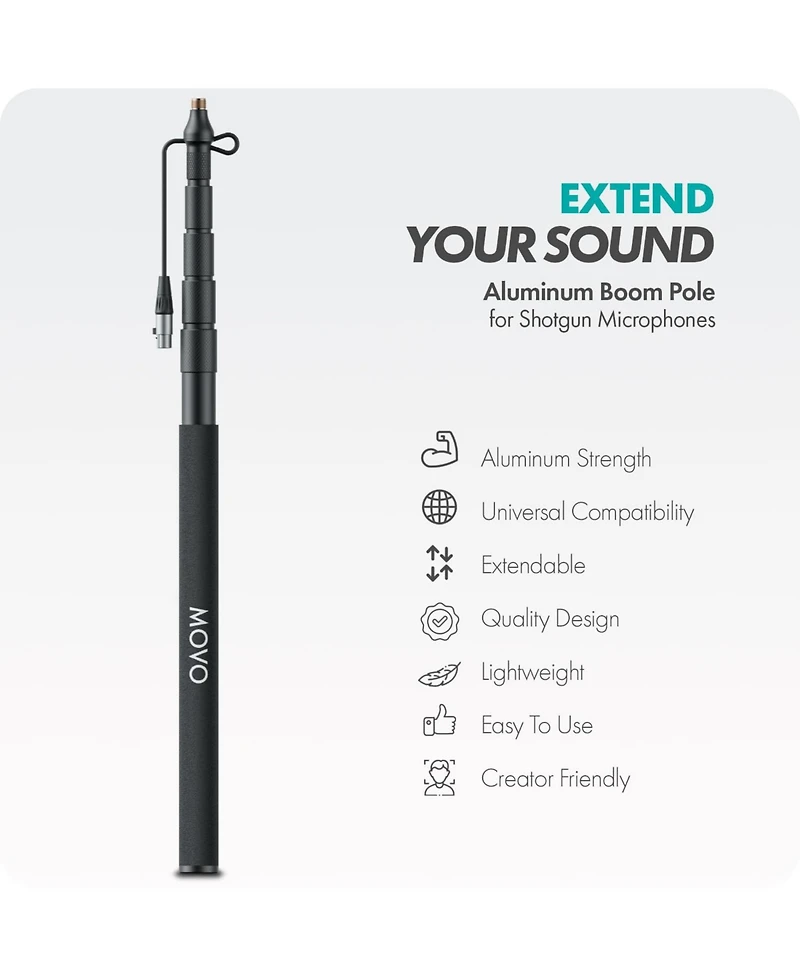 Movo Cmp-17C Professional 9.8' Aluminum Boom Pole for Shotgun Microphones with Internal Xlr Cable