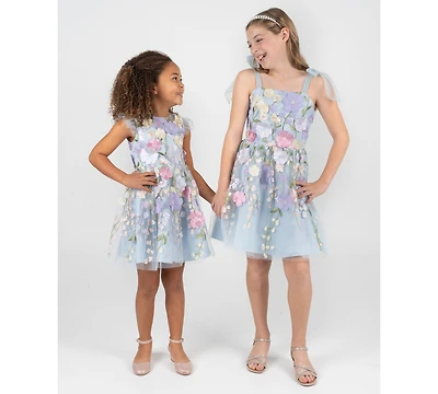 Rare Editions Girls' 2T-6X Floral Embroidered Mesh Illusion Dress
