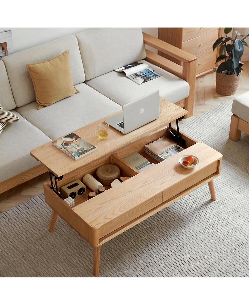Boyel Living Solid Wood Lift-Top Coffee Table with Hidden Storage & Rounded Corners
