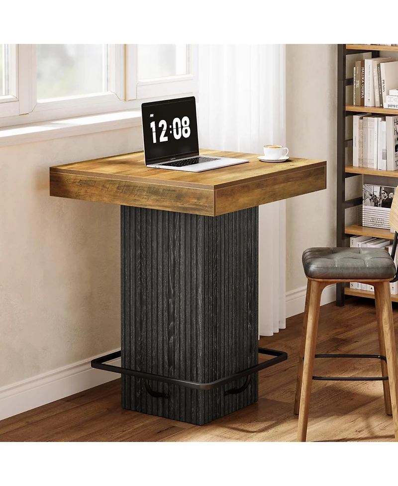 Tribesigns Square Bar Table, Kitchen Dining Table, Industrial Counter Height Pub Cocktail Table Home Bar Unit with Metal Footrest