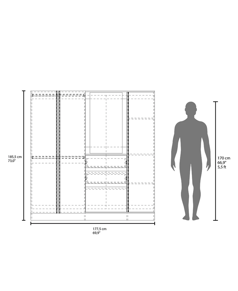 Fm Furniture Canyon Wardrobe Organizer with Mirror and Storage Compartments