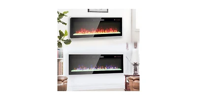 Flynama 50 inch Recessed Ultra-Thin Tempered Glass Wall Mounted Electric Fireplace with Remote Color Led Flame Csa Ul
