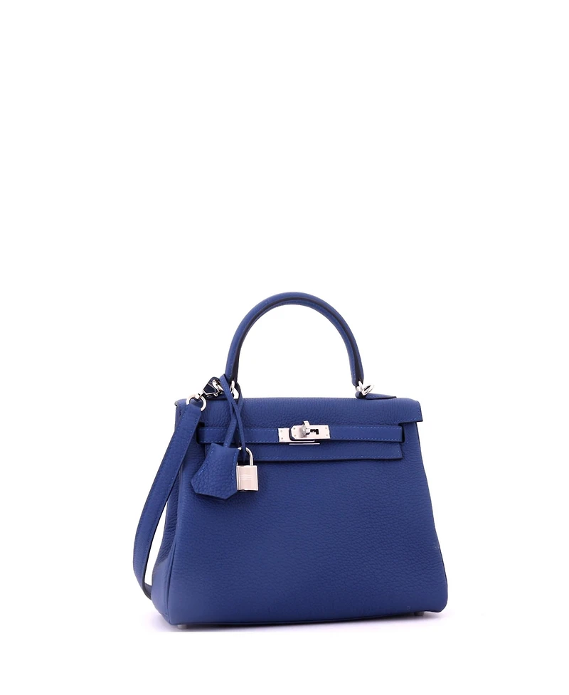 Pre-Owned HERMES Kelly Handbag Blue Togo with Palladium Hardware