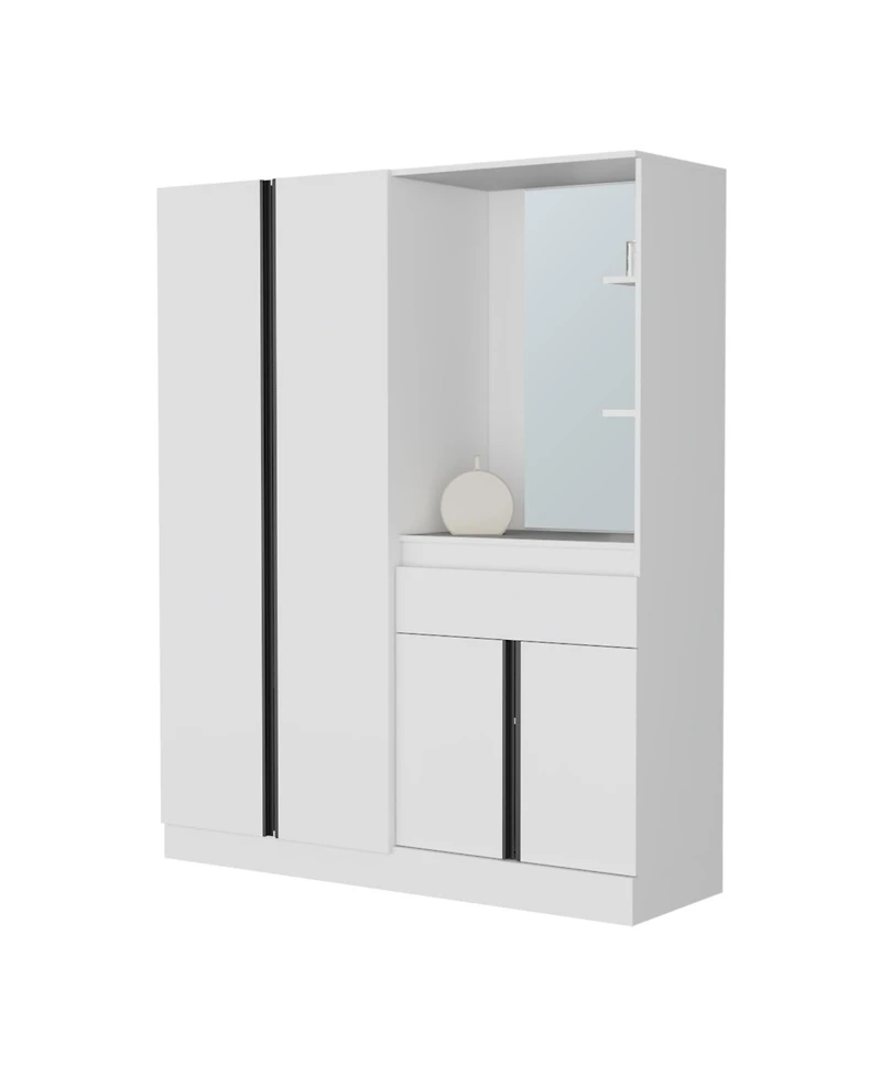 Fm Furniture CaneMulti-Functional Wardrobe with Vanity Mirror and Storage, White