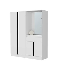 Fm Furniture CaneMulti-Functional Wardrobe with Vanity Mirror and Storage, White