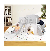 Hongge Indoor Toddler Slide Playset with Climber Tunnel Basketball Hoop and Activity Center