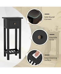 sumyeg 2 Tier Slim Nightstand Bedside Table with Drawer Shelf