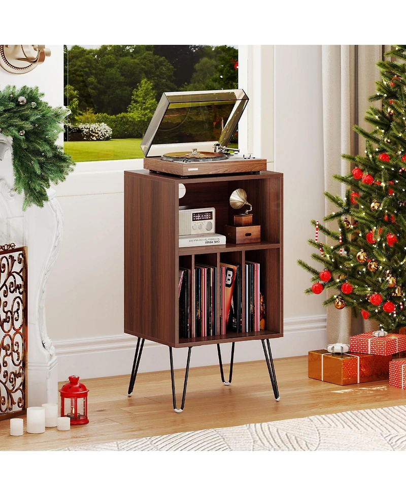sumyeg Record Player Stand with Charging Station Turntable Stand with Vinyl Storage