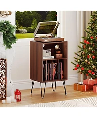 sumyeg Record Player Stand with Charging Station Turntable Stand with Vinyl Storage