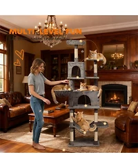 Aostirmotor 80" Tall Cat Tree for Multiple Cats with Condos, Hammocks & Scratching in Dark Grey