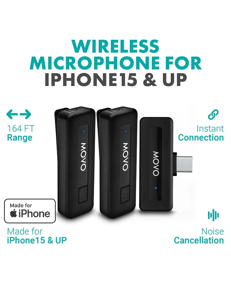Movo Wireless Mini Usb-c Duo Wireless Microphone for iPhone 15 and up