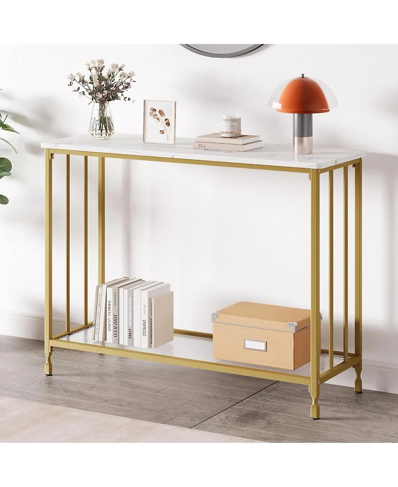 Console Table, Sofa Tables Narrow Entryway Table with Glass Shelf and Metal Frame, 33.5” Behind Couch Table Industrial Hallway Table for Living