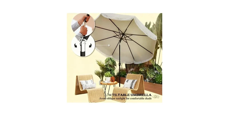 Flynama One 10ft Outdoor Market Patio Umbrella with 8 Sturdy Ribs, Tilt/Crank Push Button for Garden, Deck, Backyard and Pool