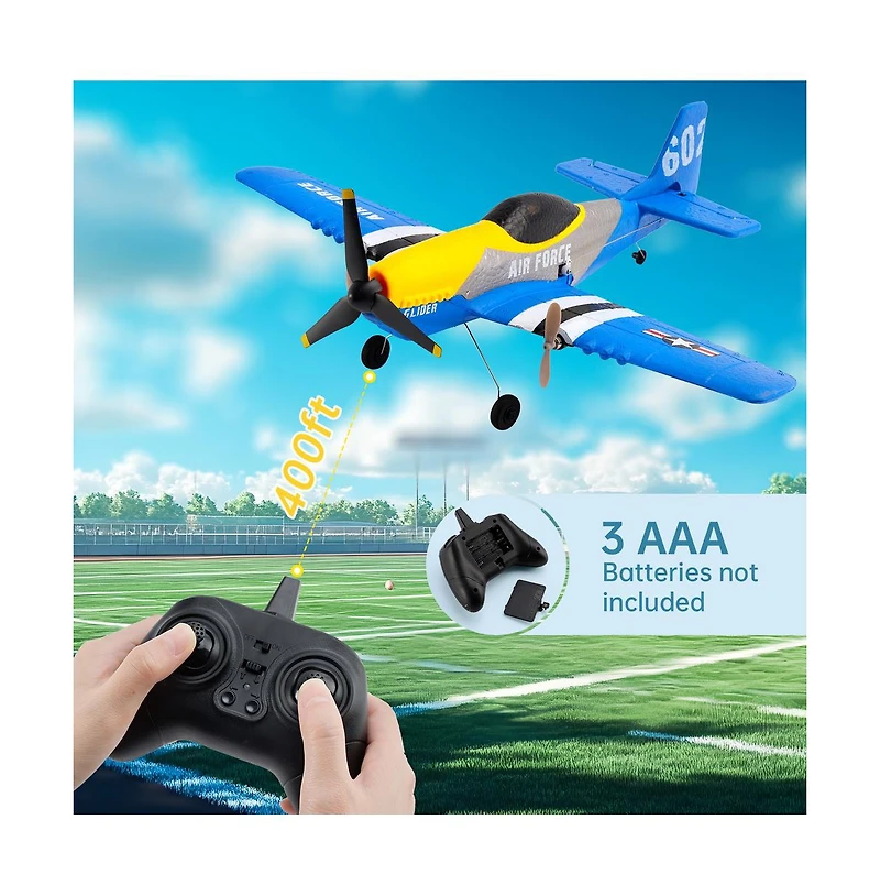 Bruce & Shark 2.4G 3-Channel Rc Plane with Auto-Stable 6-Axis & Durable Epp, Includes 2 Batteries