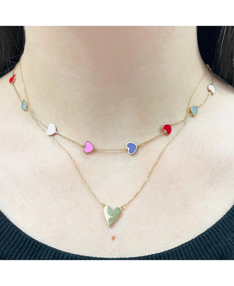 The Lovery Multicolored Mixed Heart Station Necklace 14K Gold