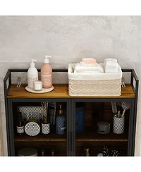 Toilet Storage with Metal Mesh Doors and Adjustable Shelves