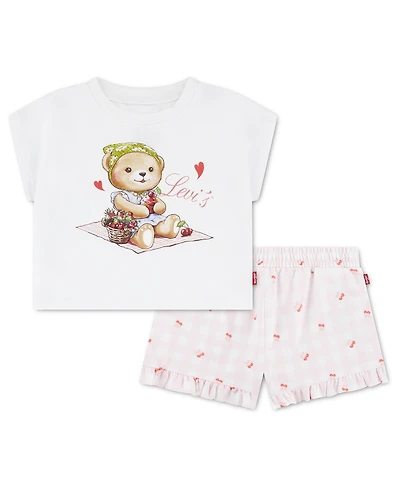 Levi's Baby Girls' Crewneck T-Shirt and Woven Shorts, 2-Piece Set