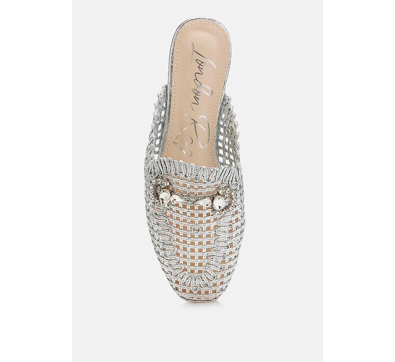 Roboma Metallic Woven Diamante Mules