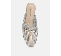 Roboma Metallic Woven Diamante Mules