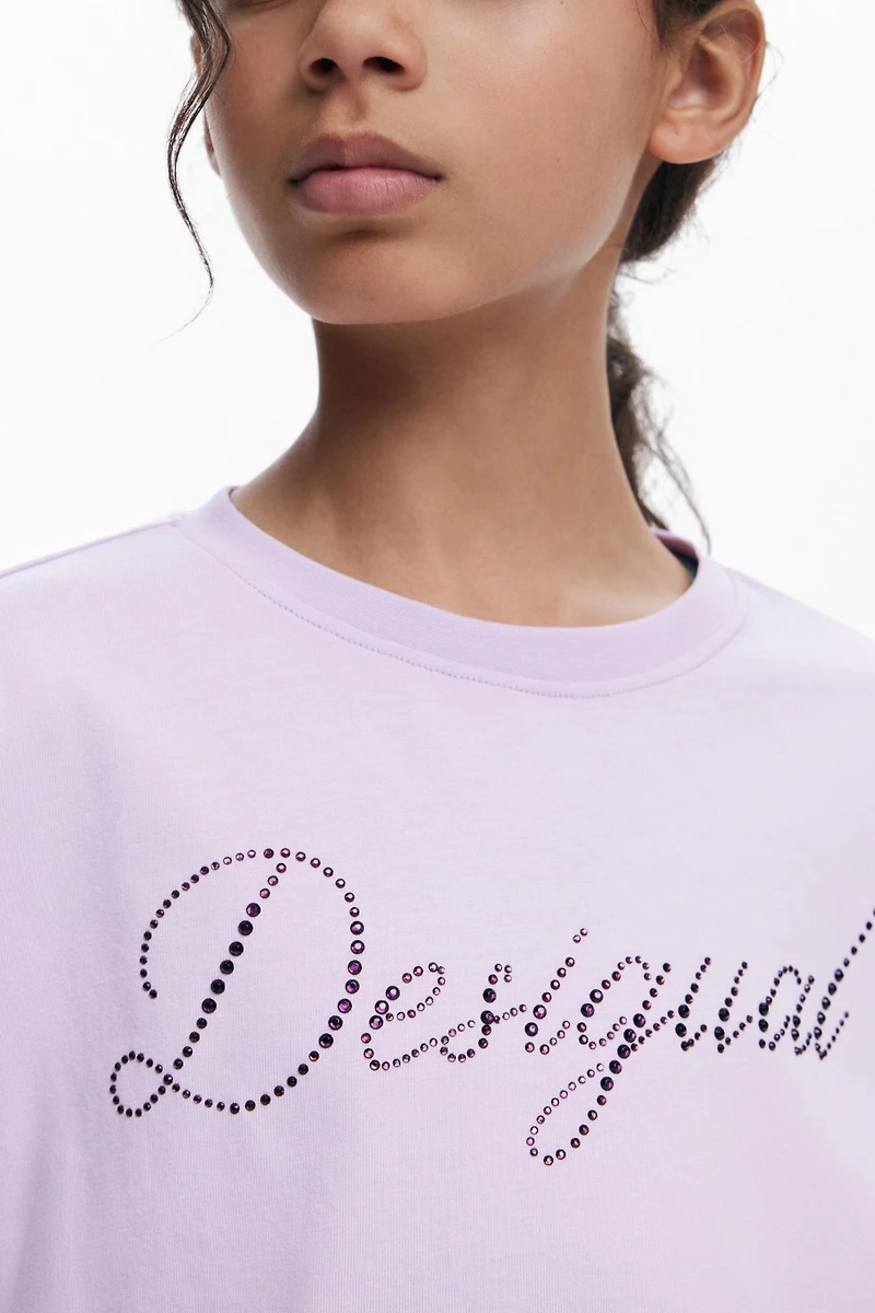 Desigual Girls's Plain T-shirt with strass logo