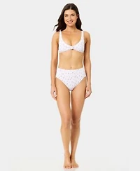 California Waves Womens Mini Cherry Smocked Knot Swim Bralette High Waist Bottoms