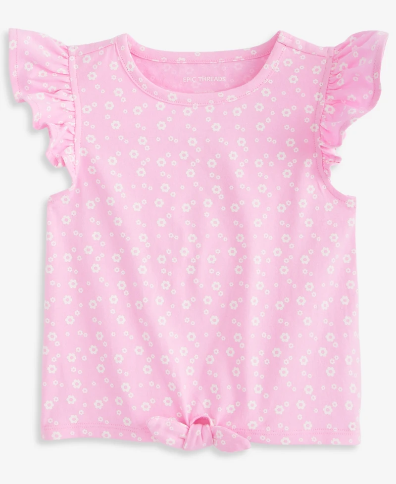 Epic Threads Girls' Toddler 12M-5T Floral-Print Cotton Tie-Front T-Shirt, Macy's Exclusive