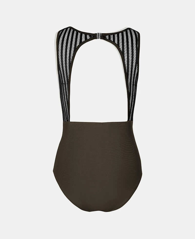 Cupshe Women's Tummy Control High Neck Cutout Back Hook Mesh One Piece Swimsuit