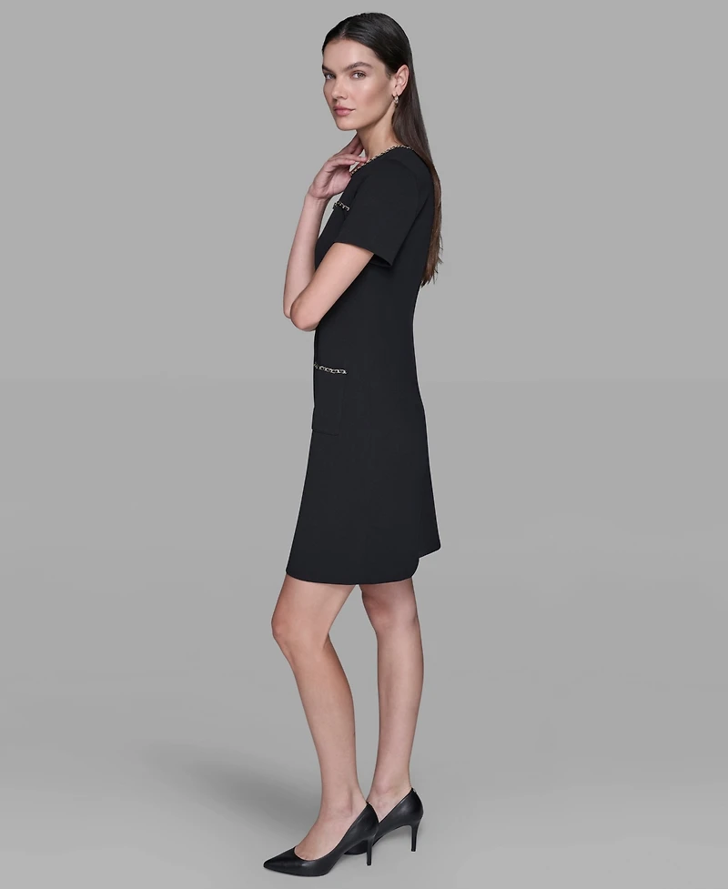 Karl Lagerfeld Paris Women's Crewneck Chain Detail Shift Dress