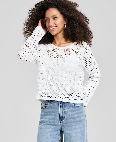 And Now This Women's Crochet Long-Sleeve Sweater, Macy's Exclusive