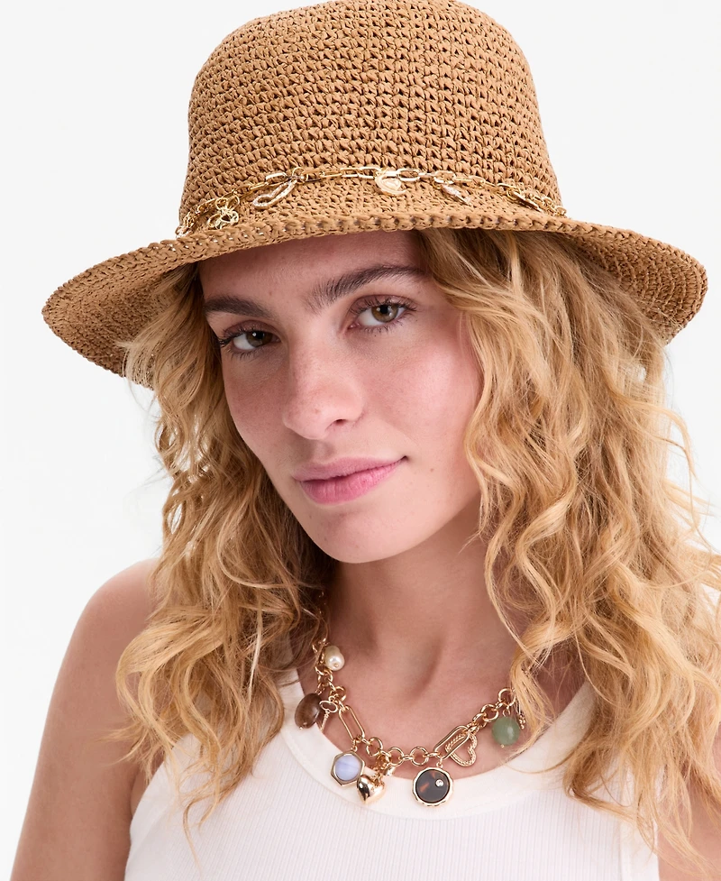 On 34th Charm Trim Paper Crochet Bucket Hat, Macy's Exclusive