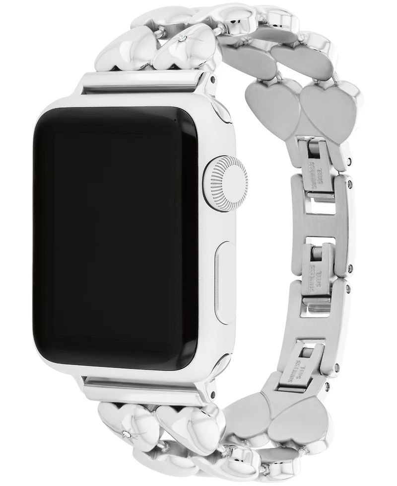 Coach Women's Silver Tone Stainless Steel With Crystals Heart Apple Watch, Strap 38mm, 40mm, 41mm