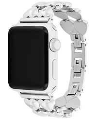 Coach Women's Silver Tone Stainless Steel With Crystals Heart Apple Watch, Strap 38mm, 40mm, 41mm