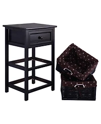 sumyeg 3 Tiers Wooden Storage Nightstand with 2 Baskets and 1 Drawer
