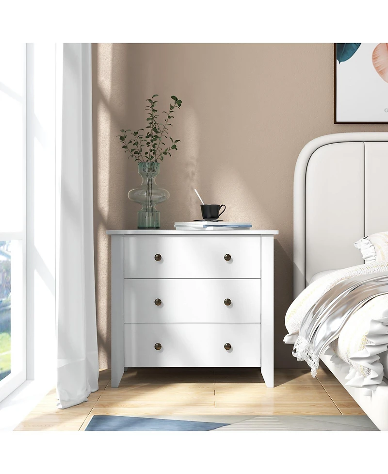 sumyeg White 3-Drawer Dresser Chest, Bedside Table with Storage