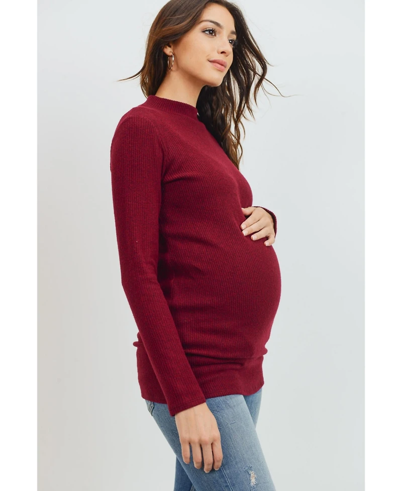 Hello Miz Maternity Mock Neck Long Sleeve Ribbed Top
