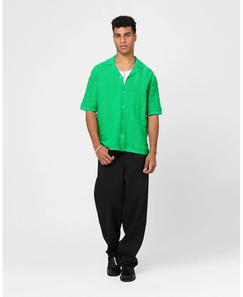 Xxiii Men's Lorenzo Knit Button Up Shirt Green