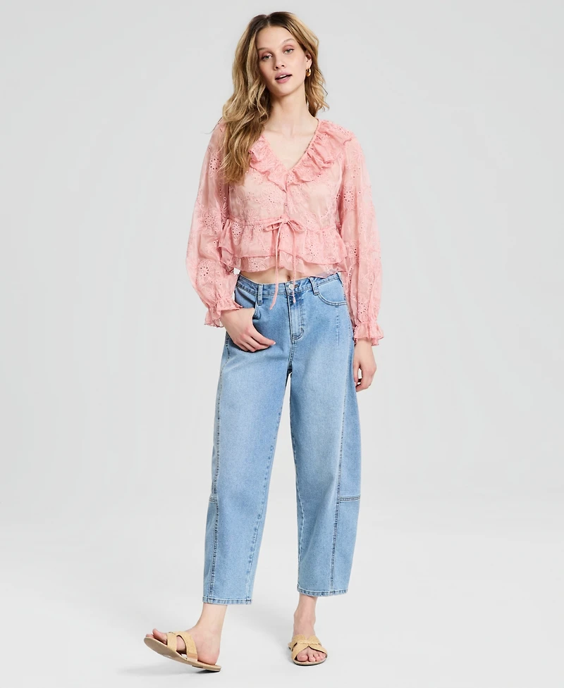 And Now This Women's Embroidered Ruffled Top, Macy's Exclusive