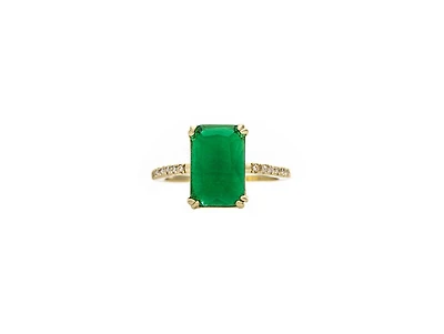 Rivka Friedman Kelly Green Cz Solitaire Ring with Pave Band