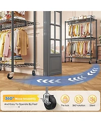 Raybee Rolling Clothes Rack, Heavy Duty Clothing Racks for Hanging Clothes with Adjustable Feet,Metal Freestanding Portable Closet