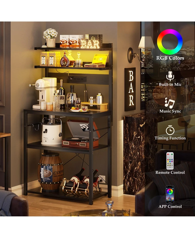 Aheaplus 23.6'' Wide Mdf/Metat Small Microwave Stand 5-Tier Bakers Rack with Power Outlet and Led Light