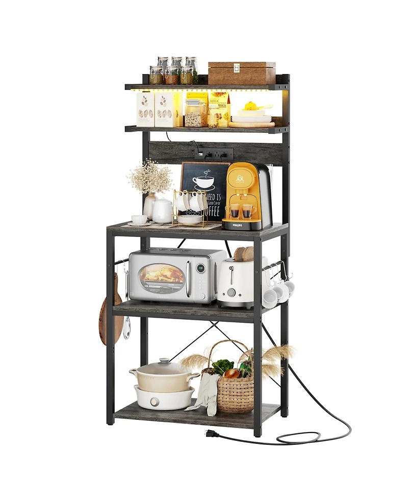 Aheaplus 23.6'' Wide Mdf/Metat Small Microwave Stand 5-Tier Bakers Rack with Power Outlet and Led Light