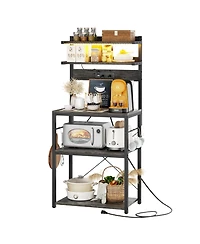 Aheaplus 23.6'' Wide Mdf/Metat Small Microwave Stand 5-Tier Bakers Rack with Power Outlet and Led Light