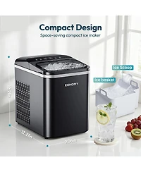 Euhomy 26-lb Ice Per day Nugget/Pebble Ice Maker with Auto-Cleaning and 1.8Lbs Ice Storage in Black