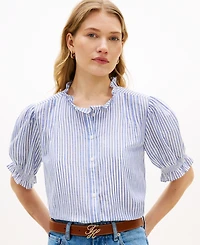 Tommy Hilfiger Women's Pin Tuck Cambric Short-Sleeve Blouse Top