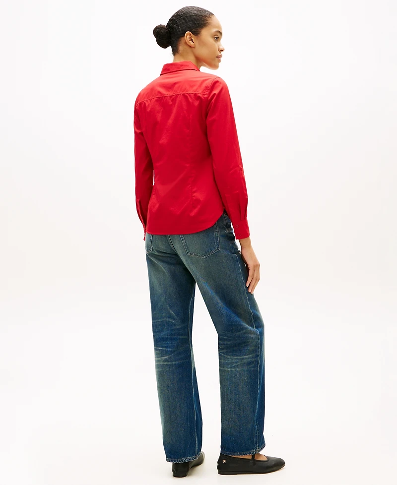 Tommy Hilfiger Women's Classic Poplin Roll-Tab Long-Sleeve Shirt