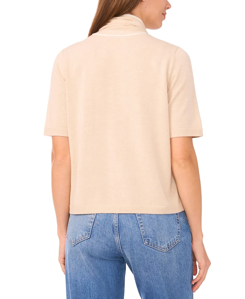 CeCe Women's Tipped Tie-Neck Pull-On Sweater