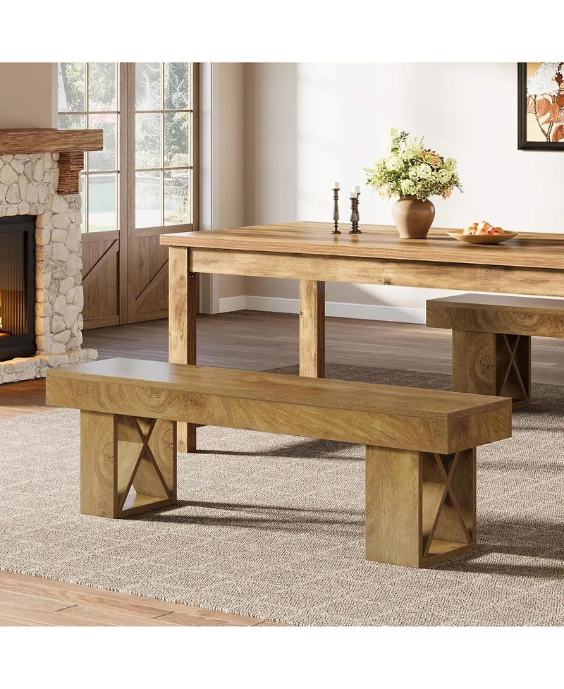 Tribesigns 55-Inch Extra Long Dining Bench, Farmhouse Wooden Entryway Bench, Indoor End of Bed Stool, Brown