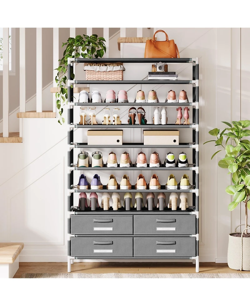 Tribesigns 10-Tier Shoe Rack, with 4 Bins Drawers, for 32 Pairs Shoes
