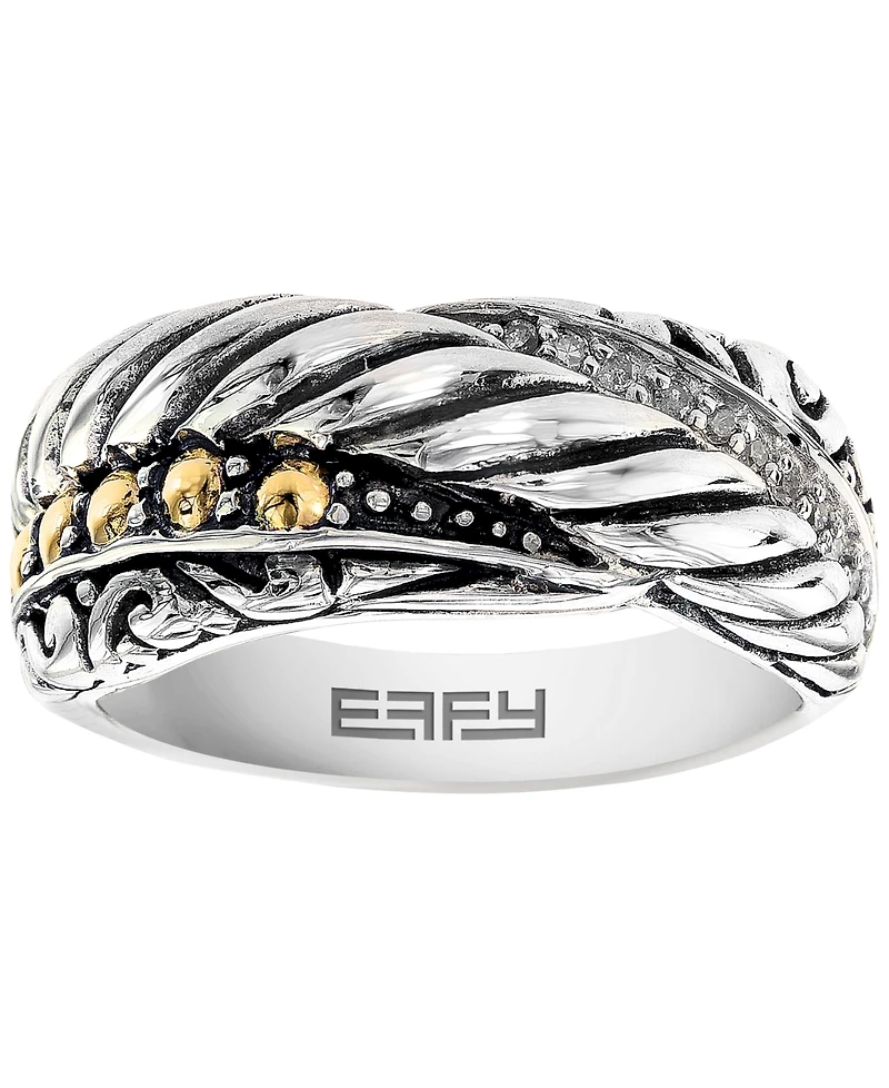 Effy Collection Diamond (1/20 ct. t.w.) Ring in Sterling Silver with 18k Yellow Gold